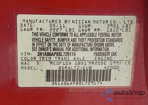 2011 Nissan Sentra 2.0S z USA, uszkodzony, nr VIN 3N1AB6AP8BL729174